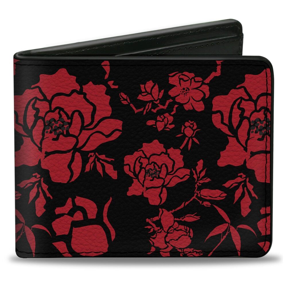 4982 Disney Wallet, Bifold, Mulan Flower Blossoms Mushu Crikee Icon Black - Picture 1 of 8